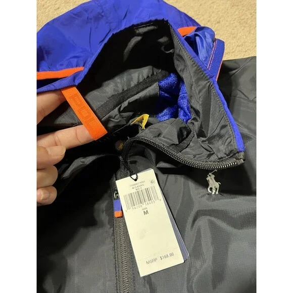 POLO RALPH LAUREN Men's Windbreaker Hoodie Jacket Size M Blue&black NWT